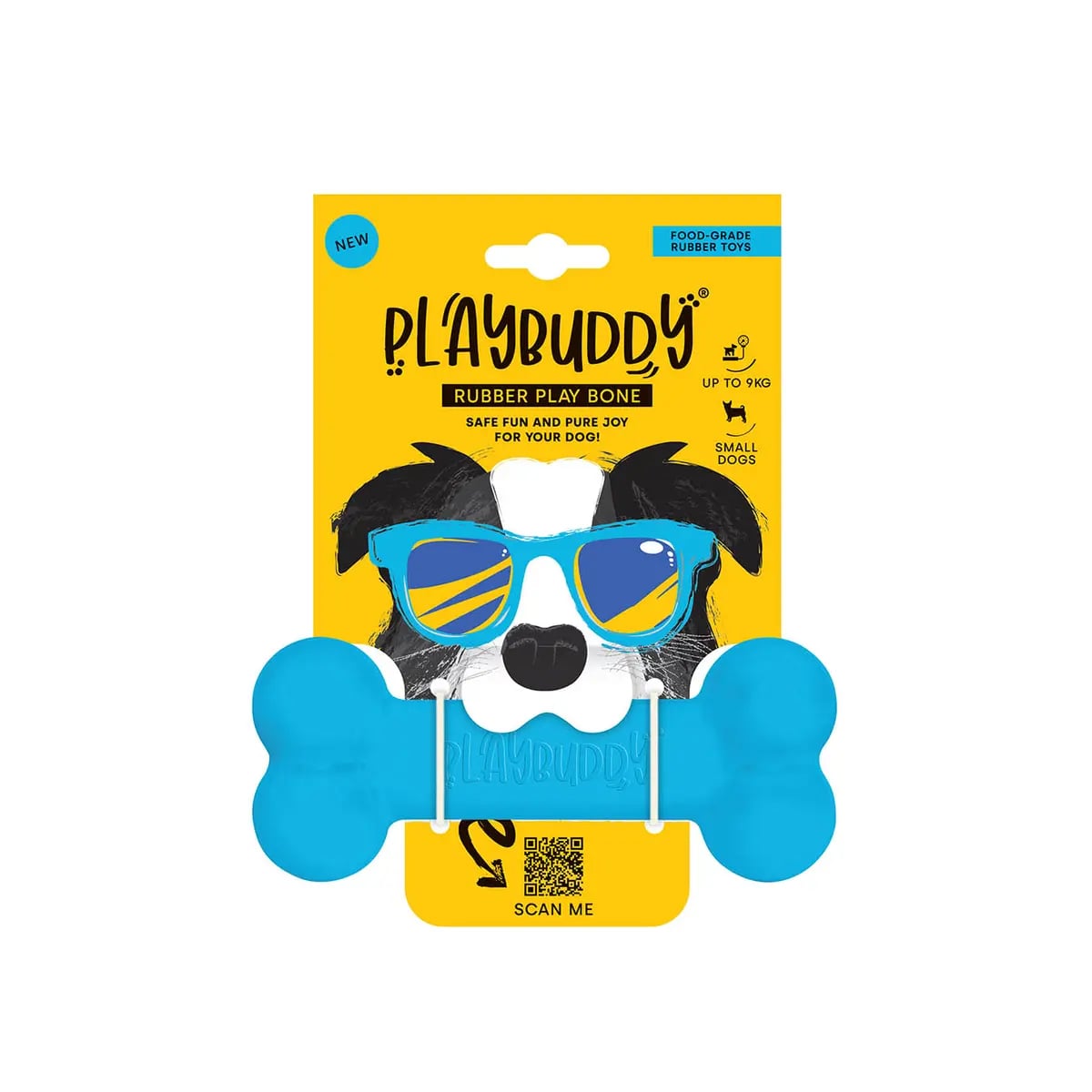 Os à mâcher PlayBuddy bleu, caoutchouc ultra résistant pour chien