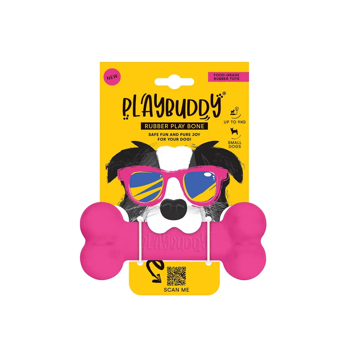 Os à mâcher PlayBuddy rose, caoutchouc ultra résistant pour chien