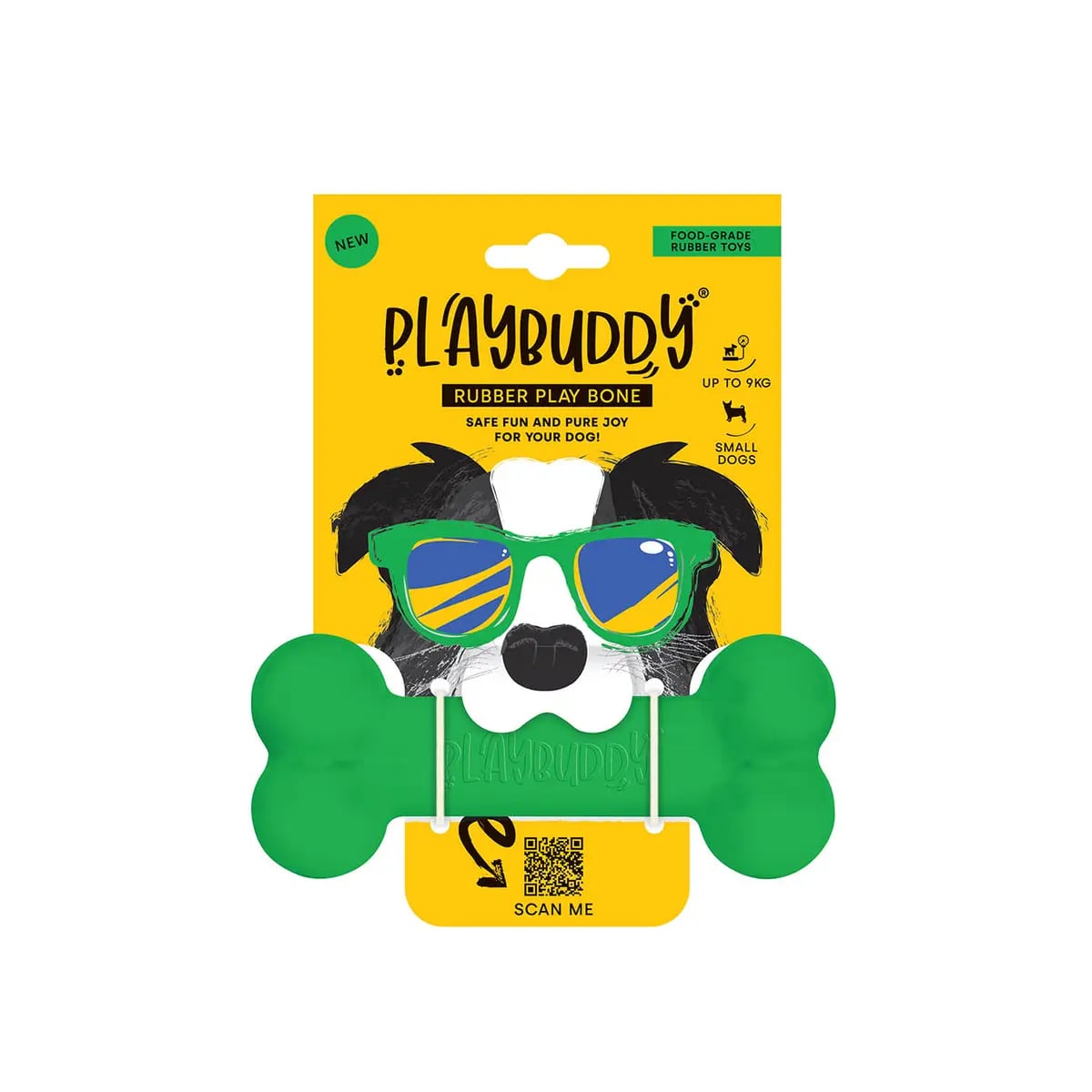 Os à mâcher PlayBuddy vert, caoutchouc ultra résistant pour chien