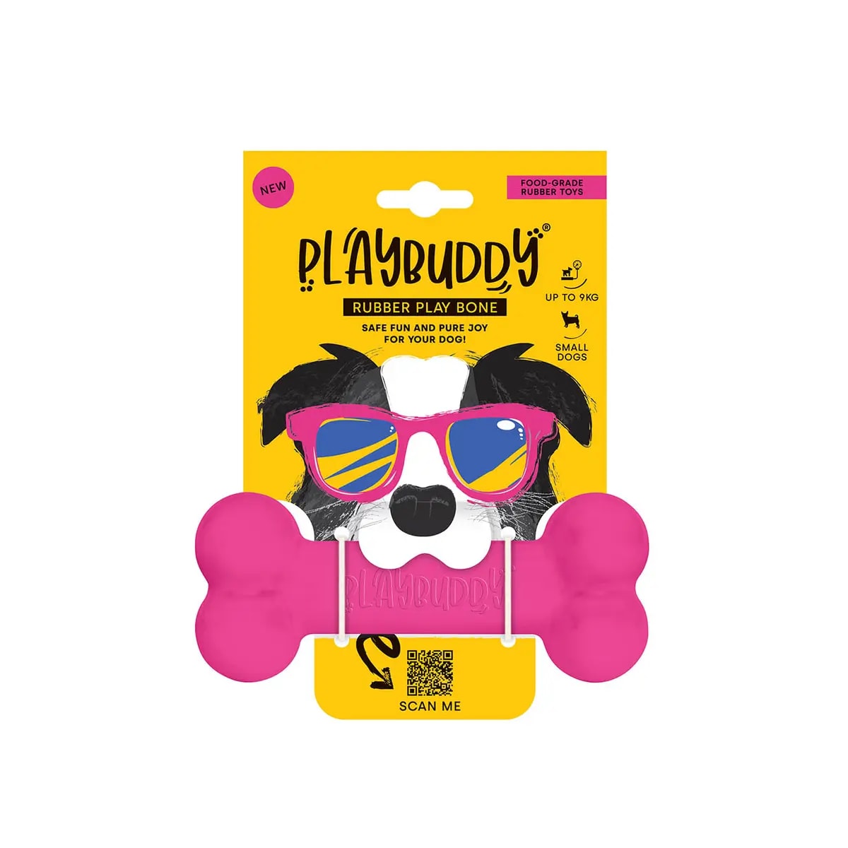 Os à mâcher PlayBuddy rose, caoutchouc ultra résistant pour chien, Jouets pour chien