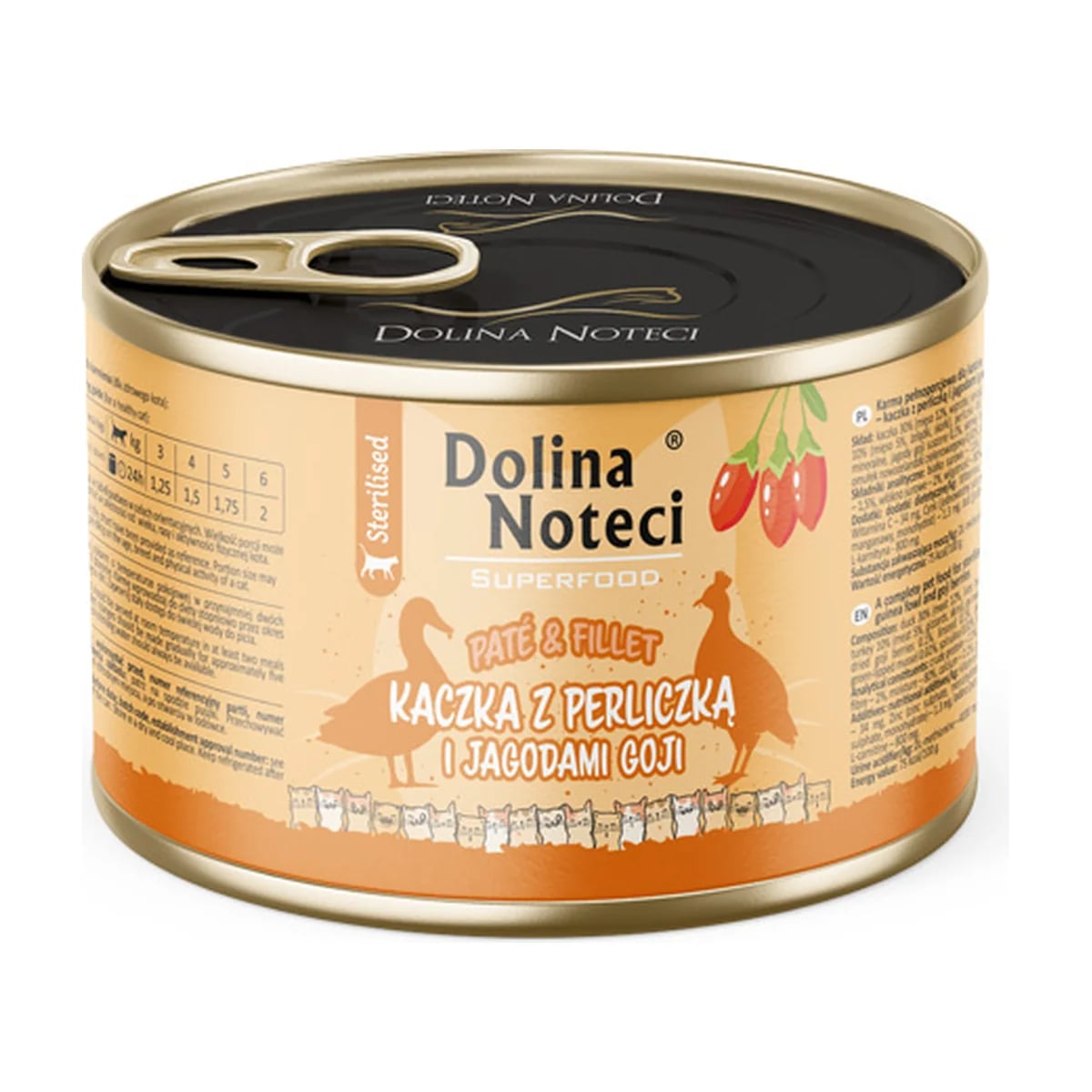 Pâtée chat stérilisé Dolina Noteci Superfood Canard, pintade et baies de goji, boîte, Pâtées pour chat, photo 1 sur 1