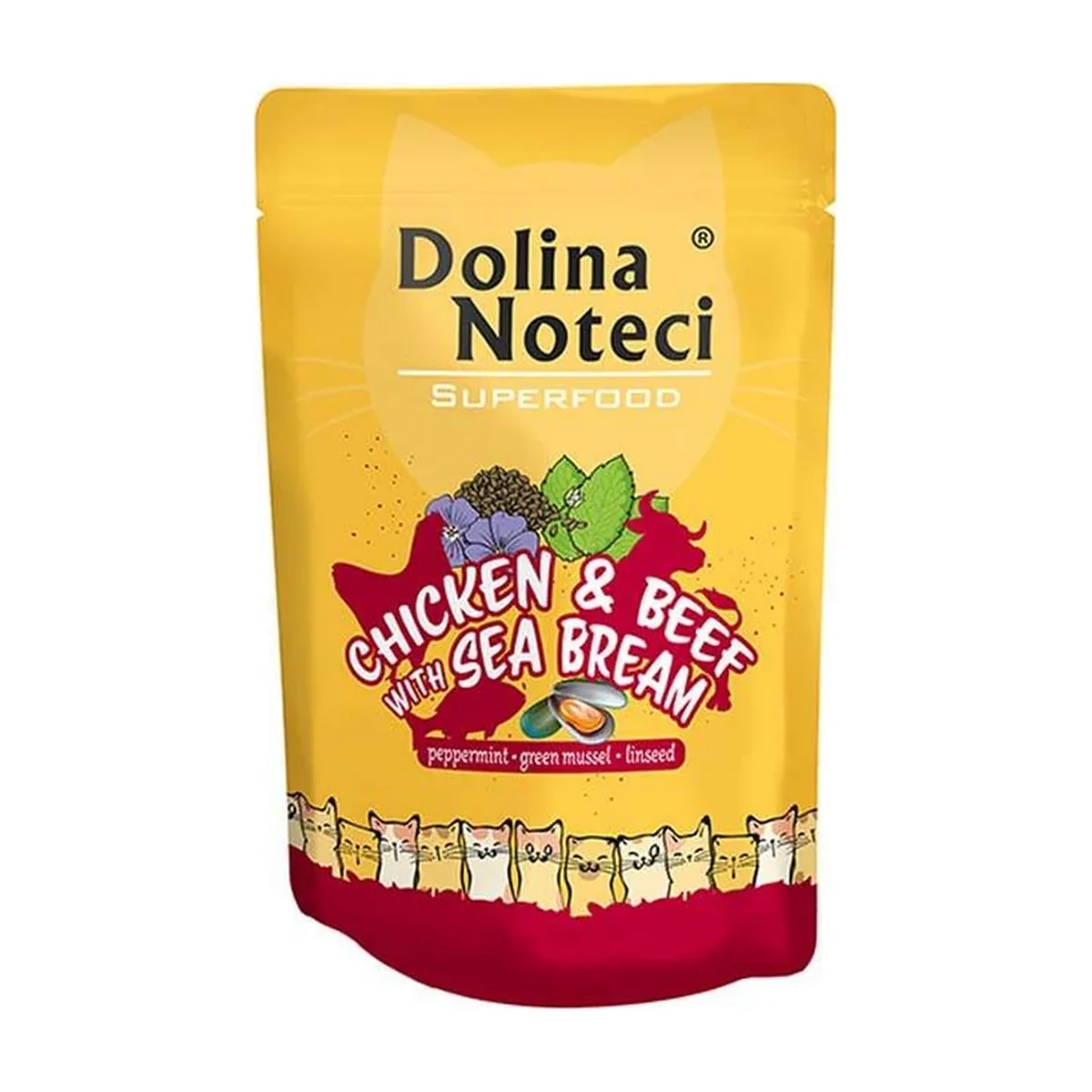 Pâtée chat Dolina Noteci Superfood Poulet, bœuf et daurade, sachet fraîcheur, Pâtées pour chat