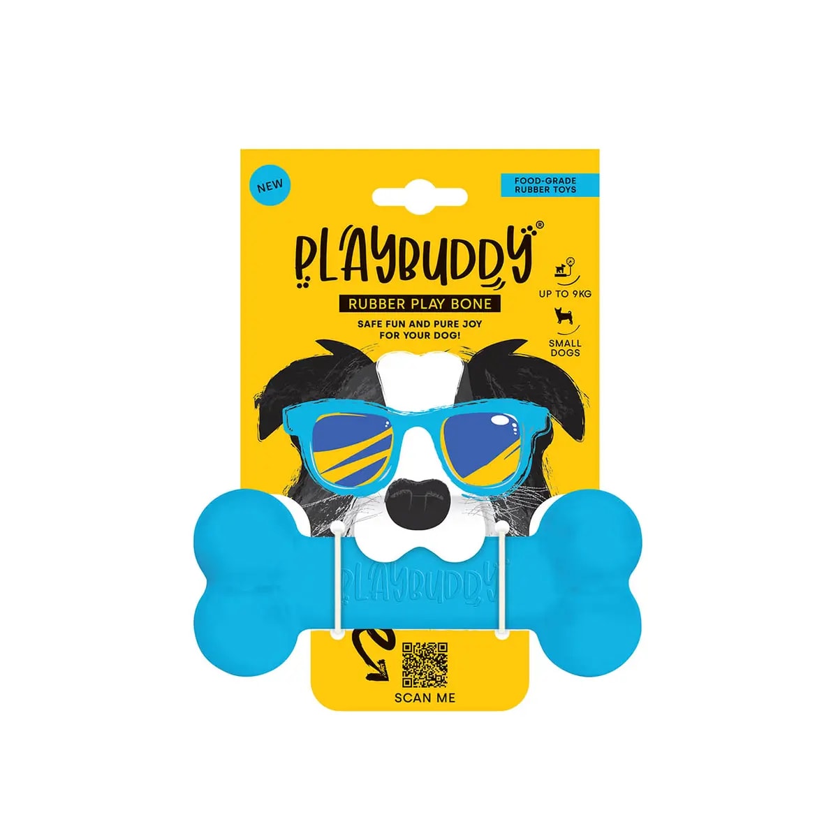 Os à mâcher PlayBuddy bleu, caoutchouc ultra résistant pour chien, Jouets pour chien