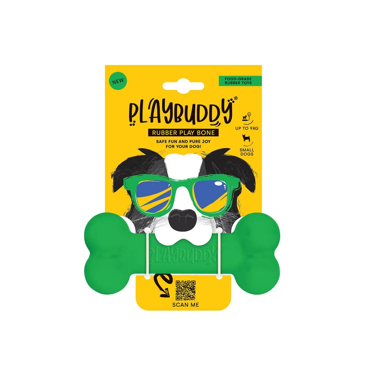Os à mâcher PlayBuddy vert, caoutchouc ultra résistant pour chien, Jouets pour chien